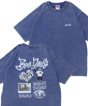 TAGGING VNTG TEE(UF) / Tシャツ クルーネック ワンポイント シンプル ユニセックス 加工 ブルー