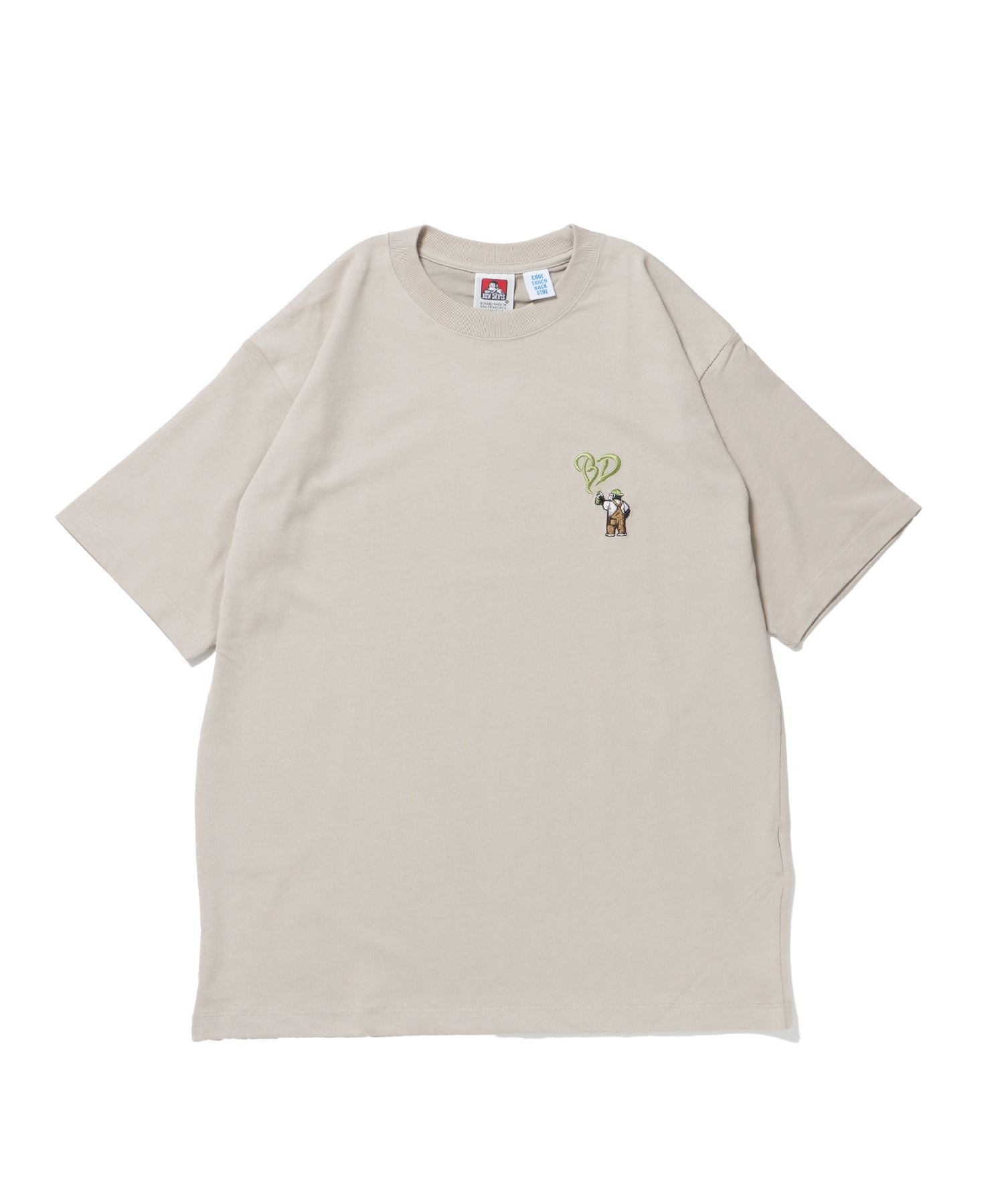 【BEN DAVIS(ベンデイビス)】GORILLA EMB COOL TEE / Tシャツ 接触冷感 半袖 クルーネック ワンポイント 刺繍 ワンポイント ベージュ