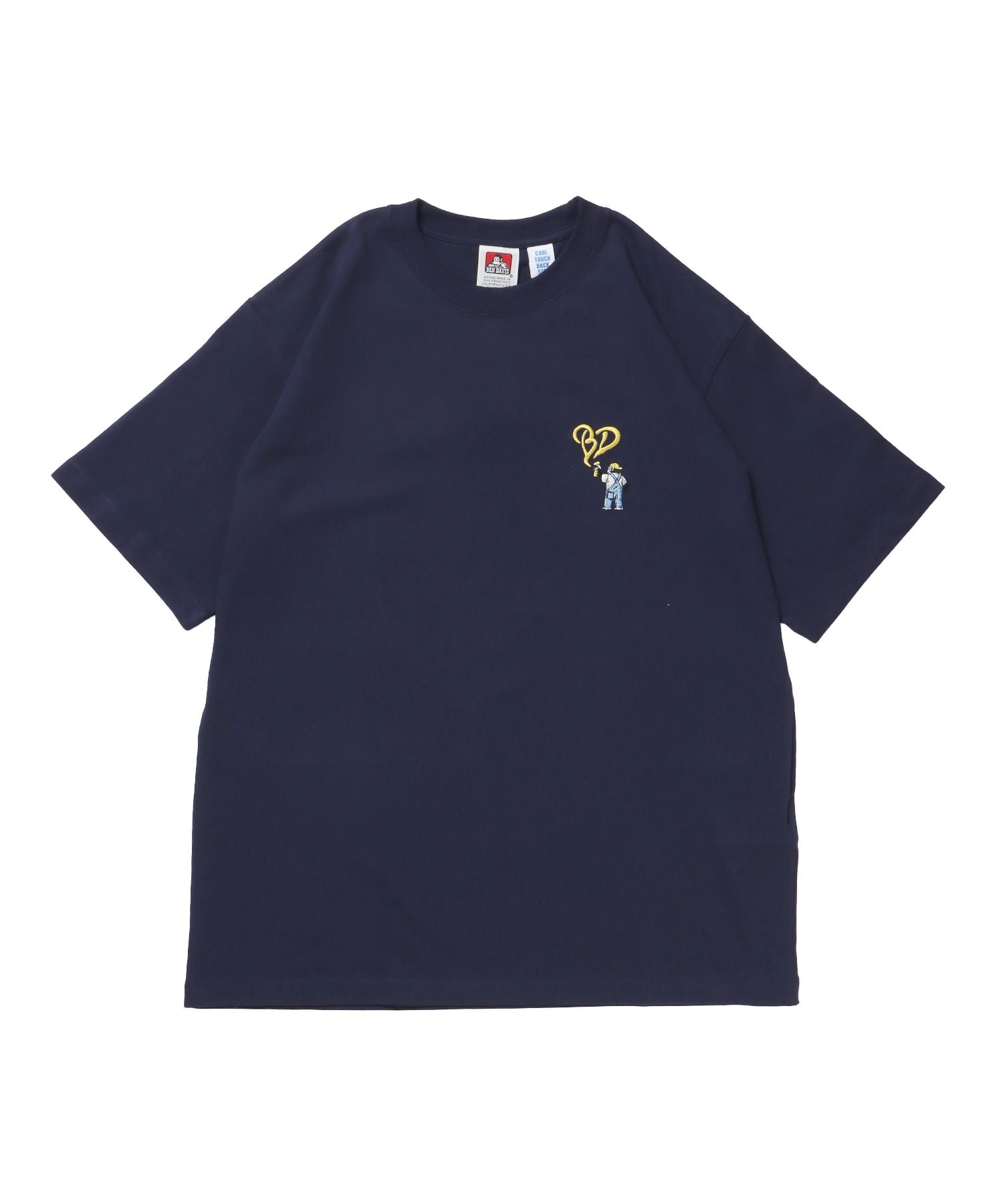 【BEN DAVIS(ベンデイビス)】GORILLA EMB COOL TEE / Tシャツ 接触冷感 半袖 クルーネック ワンポイント 刺繍 ワンポイント ネイビー