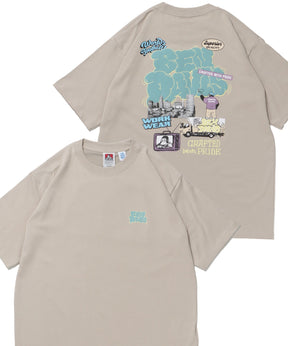 【BEN DAVIS(ベンデイビス)】OVERLAP COOL TEE / Tシャツ 接触冷感 半袖 クルーネック ワンポイント 刺繍 ワンポイント ベージュ