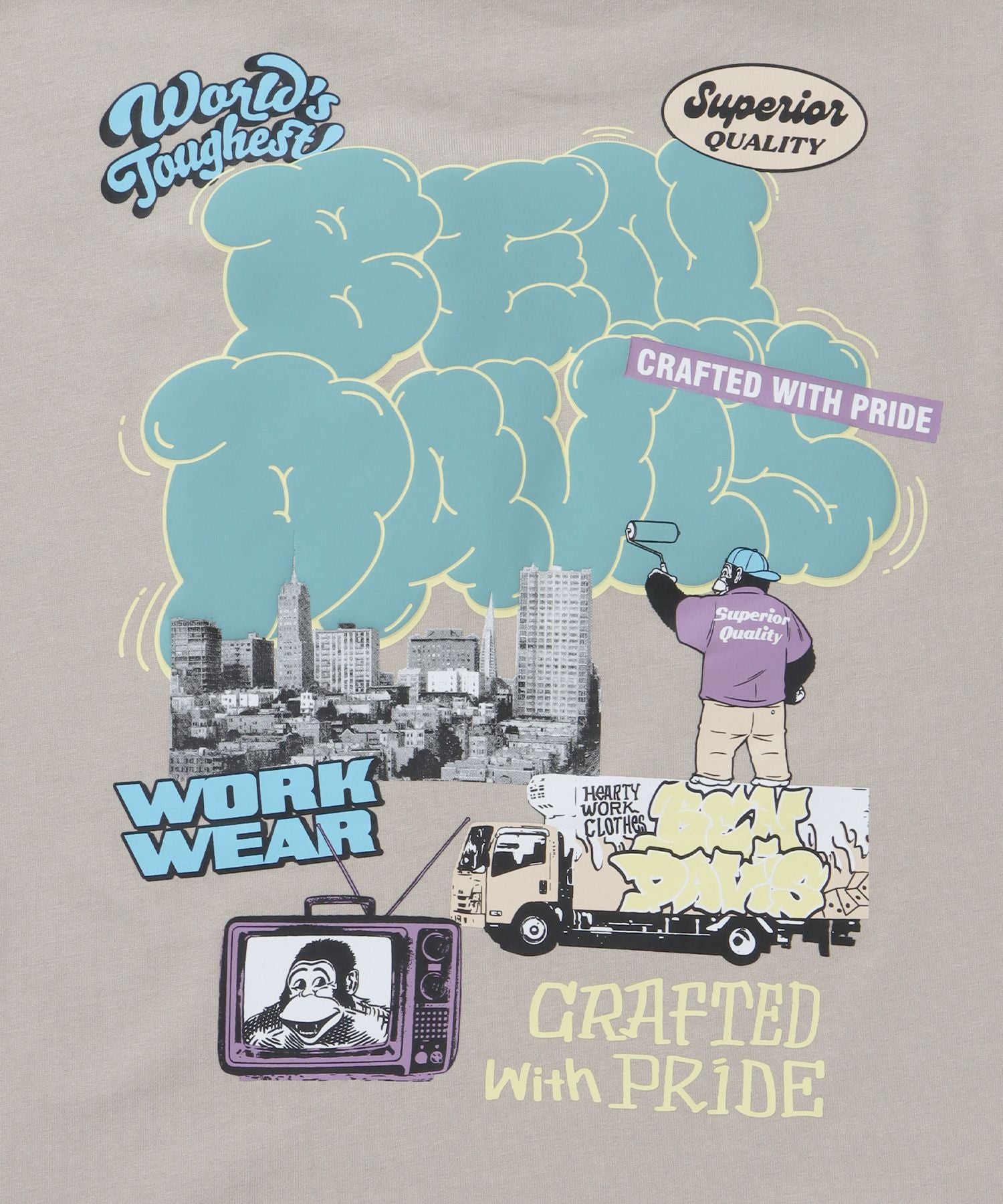 OVERLAP COOL TEE / Tシャツ 接触冷感 半袖 クルーネック ワンポイント 刺繍 ワンポイント ベージュ