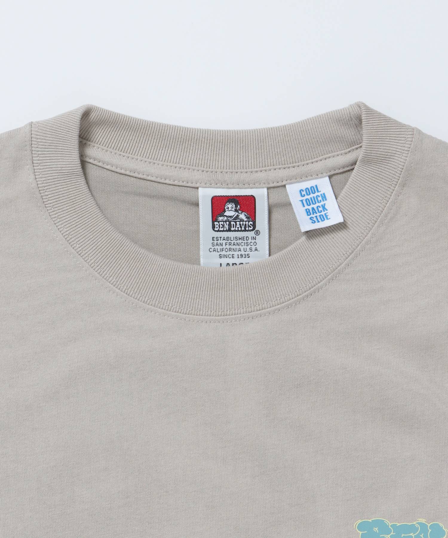 OVERLAP COOL TEE / Tシャツ 接触冷感 半袖 クルーネック ワンポイント 刺繍 ワンポイント ベージュ