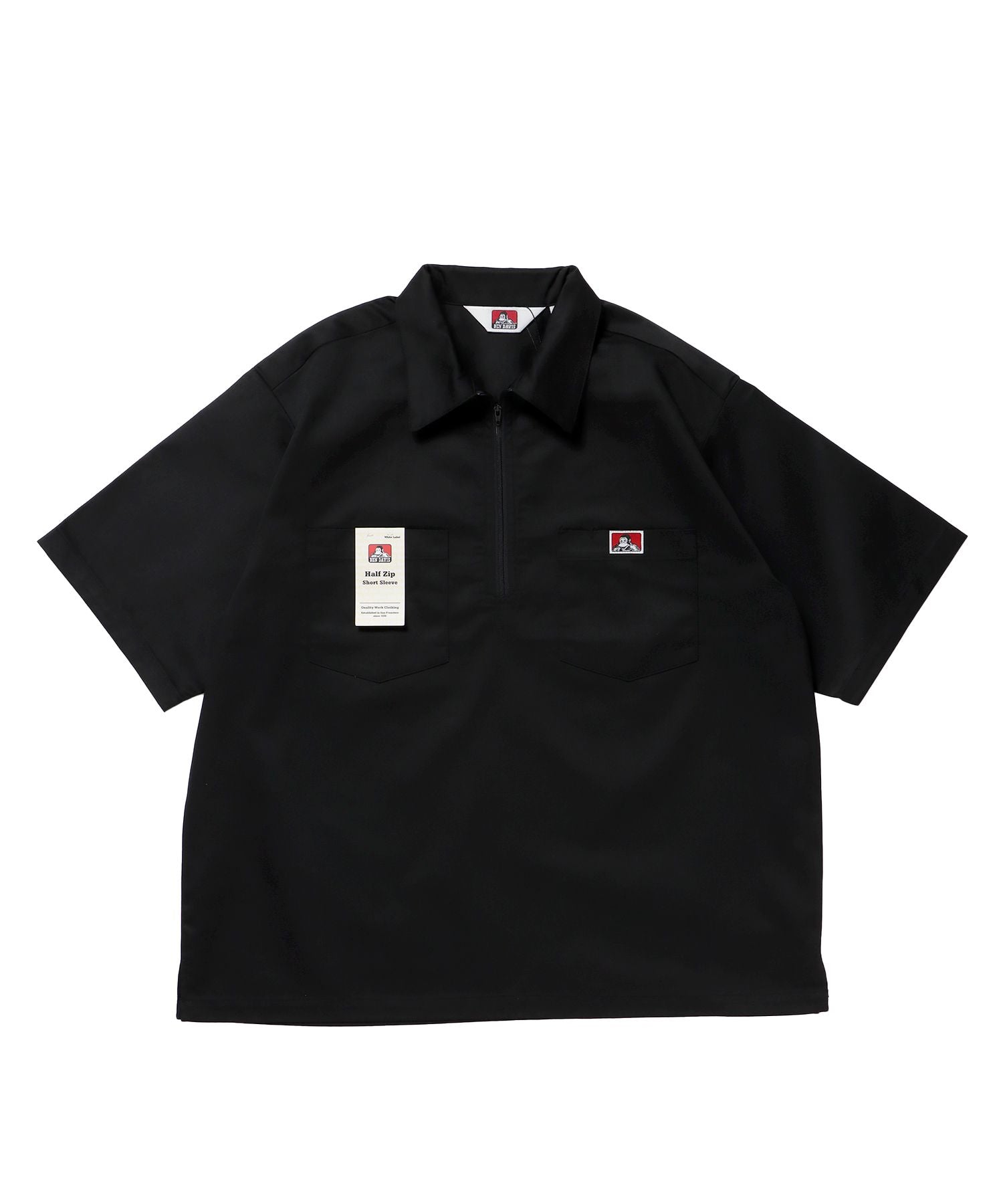 【BEN DAVIS(ベンデイビス)】1/2ZIP S/S SHIRT ブラック