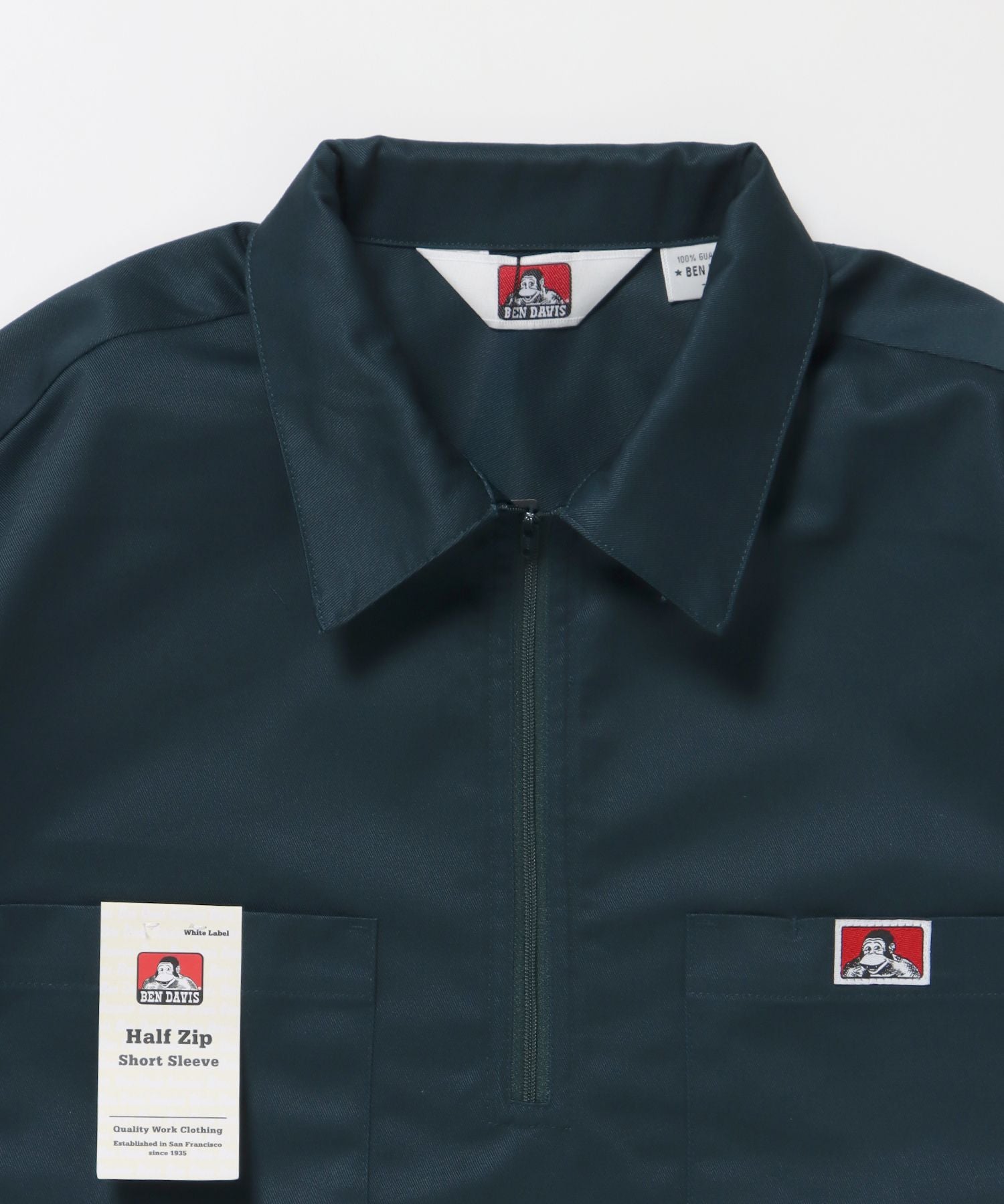 1/2ZIP S/S SHIRT / ハーフジップ シャツ 半袖 クルーネック ワンポイント ピス ワンポイント 【セットアップ着用可能】 ダークグリーン