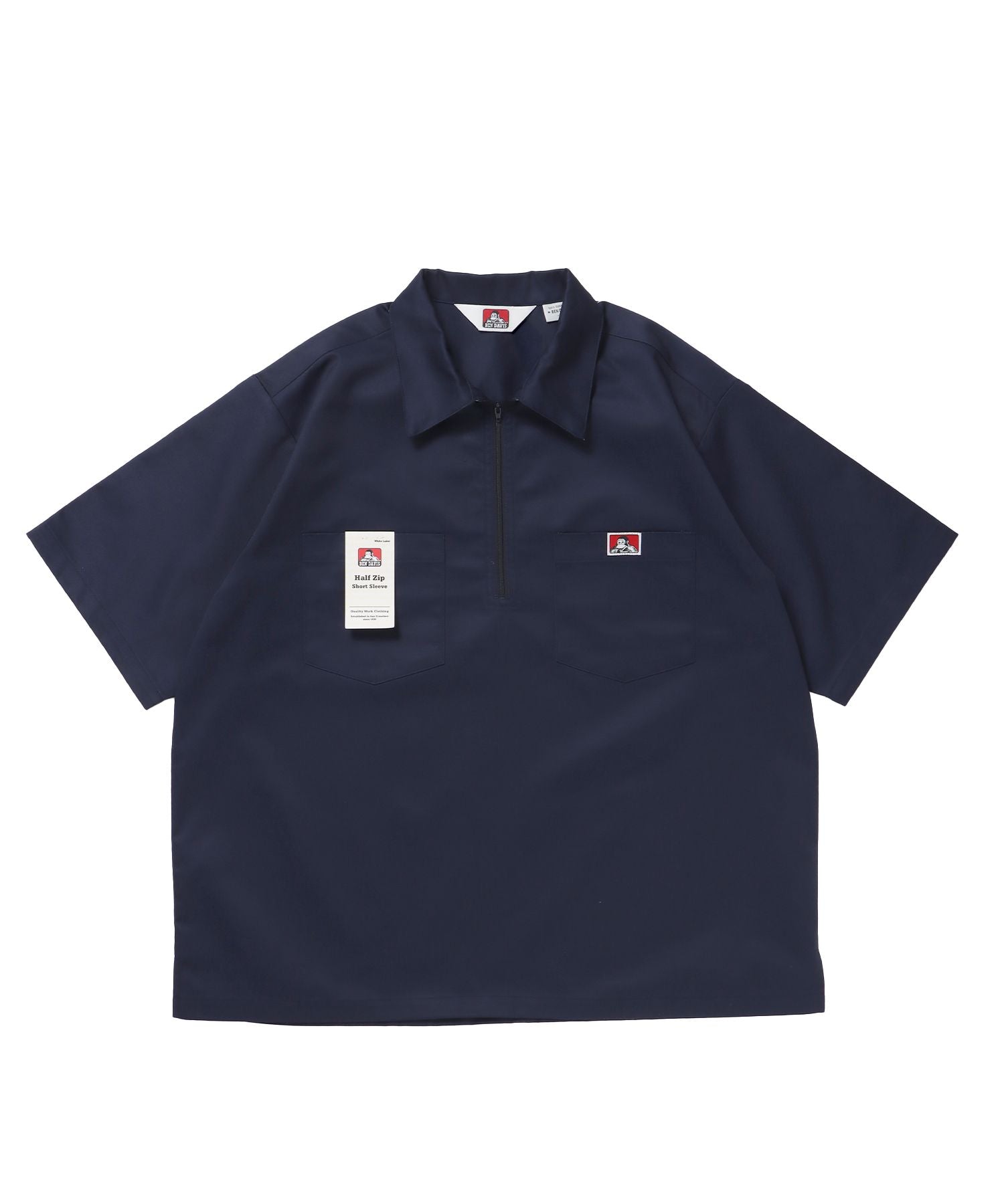 【BEN DAVIS(ベンデイビス)】1/2ZIP S/S SHIRT ネイビー