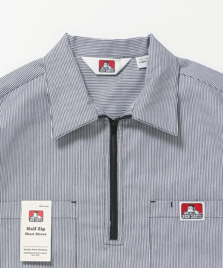 1/2ZIP S/S SHIRT / ハーフジップ シャツ 半袖 クルーネック ワンポイント ピス ワンポイント 【セットアップ着用可能】 ブルー