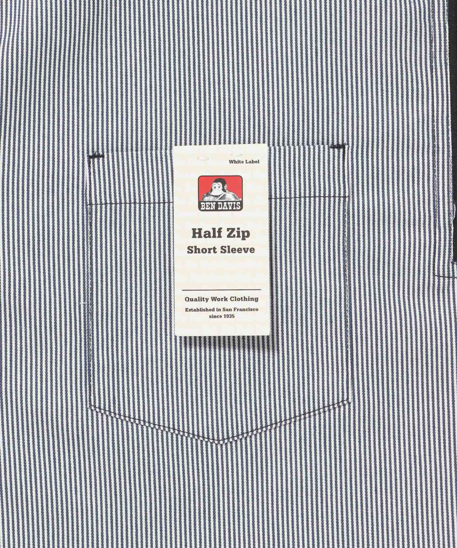 1/2ZIP S/S SHIRT / ハーフジップ シャツ 半袖 クルーネック ワンポイント ピス ワンポイント 【セットアップ着用可能】 ブルー