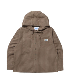 sqnz angel hooded l/s shirts / 長袖シャツ パーカー チェック フーディ ワンポイント シンプル グリーン