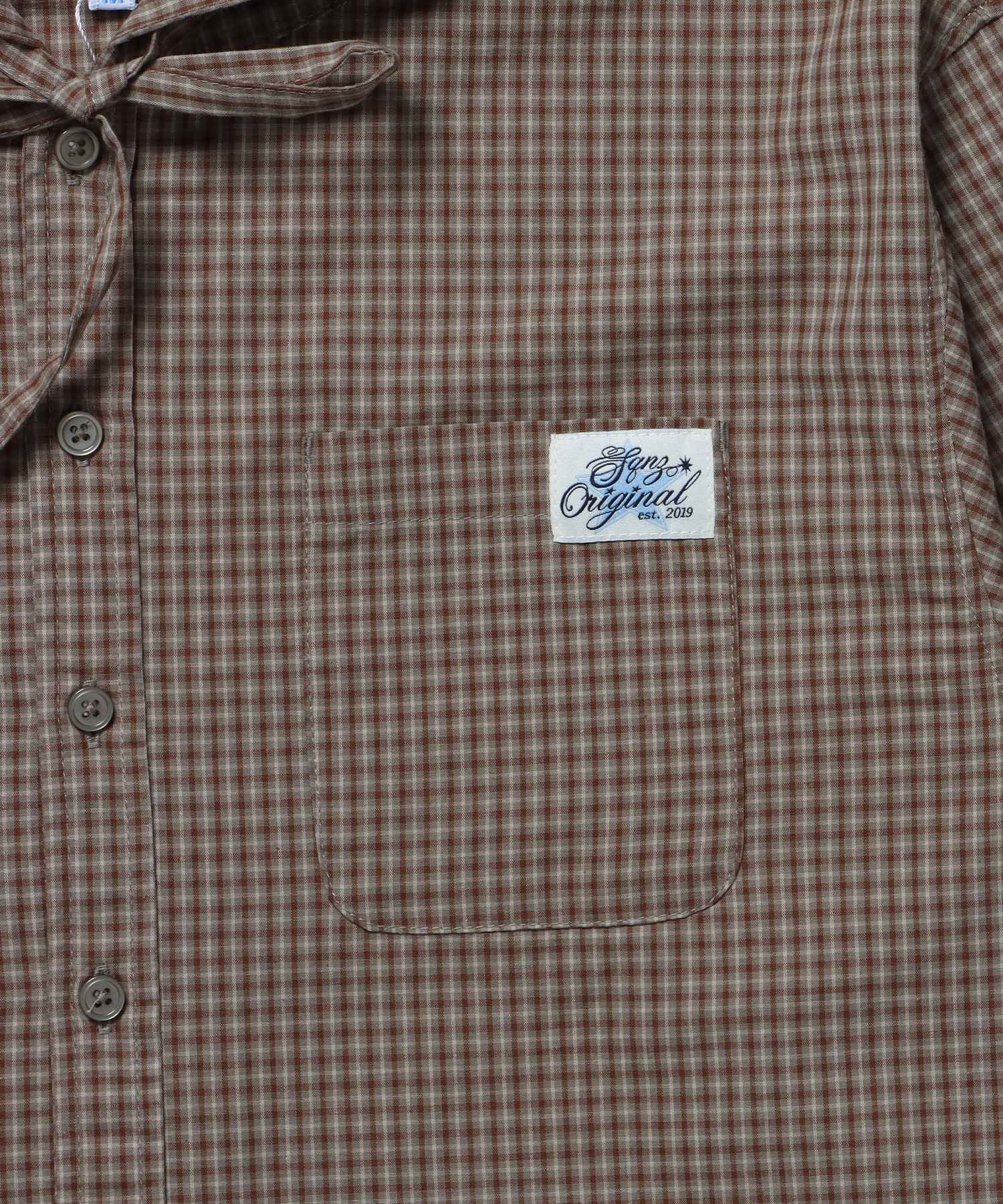 sqnz angel hooded l/s shirts / 長袖シャツ パーカー チェック フーディ ワンポイント シンプル グリーン