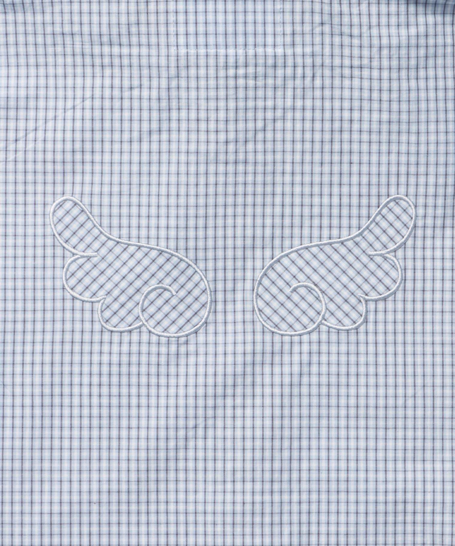 sqnz angel hooded l/s shirts / 長袖シャツ パーカー チェック フーディ ワンポイント シンプル ライトブルー