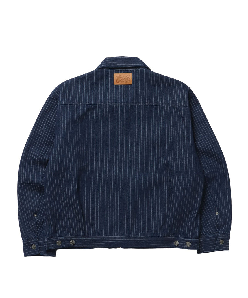 sqnz double pocket zip denim / デニム リジッド ジャケット 刺繍 レザーパッチ ダブルジップ 短丈 ネイビー