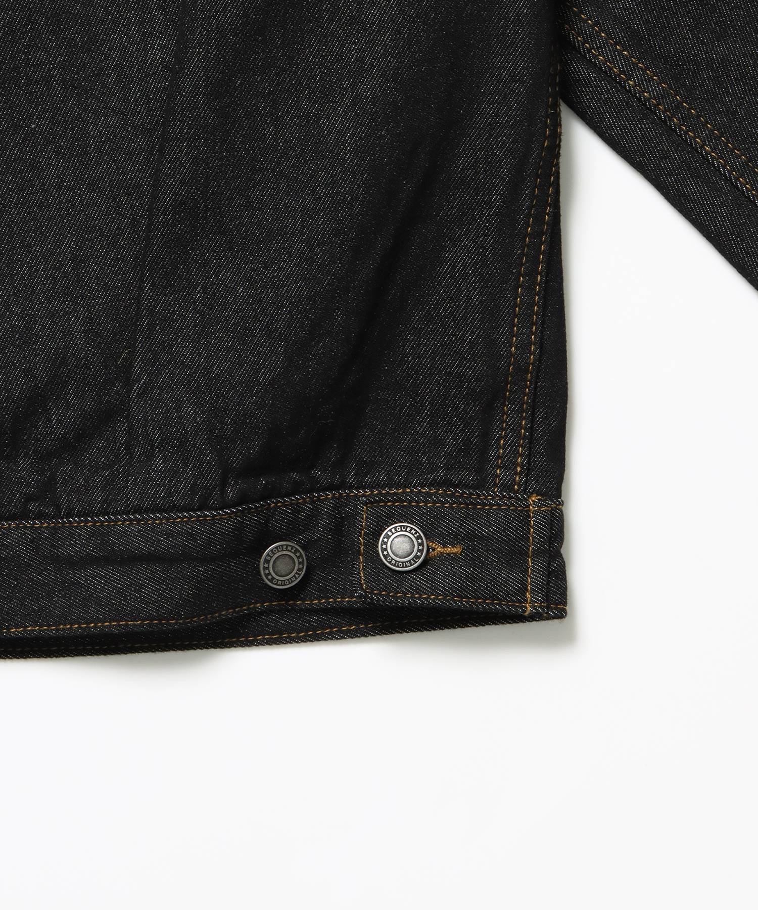 sqnz double pocket zip denim / デニム リジッド ジャケット 刺繍 レザーパッチ ダブルジップ 短丈 ブラック