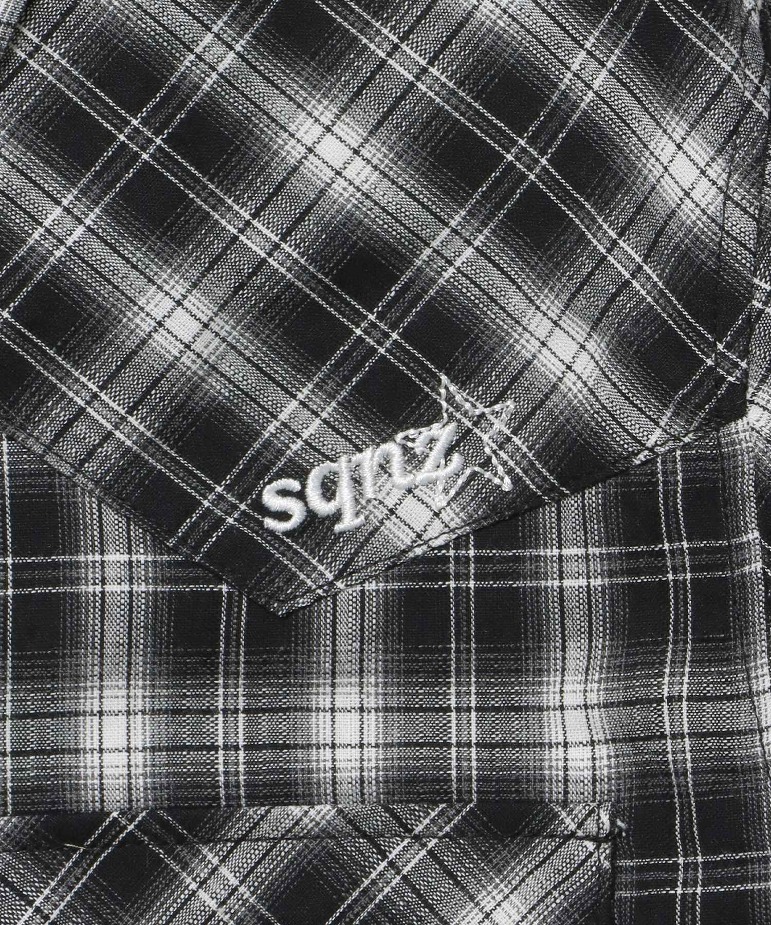sqnz western l/s shirts / シャツ チェック 刺繍 長袖 ボタン ポケット ウエスタン 短丈 ブラック