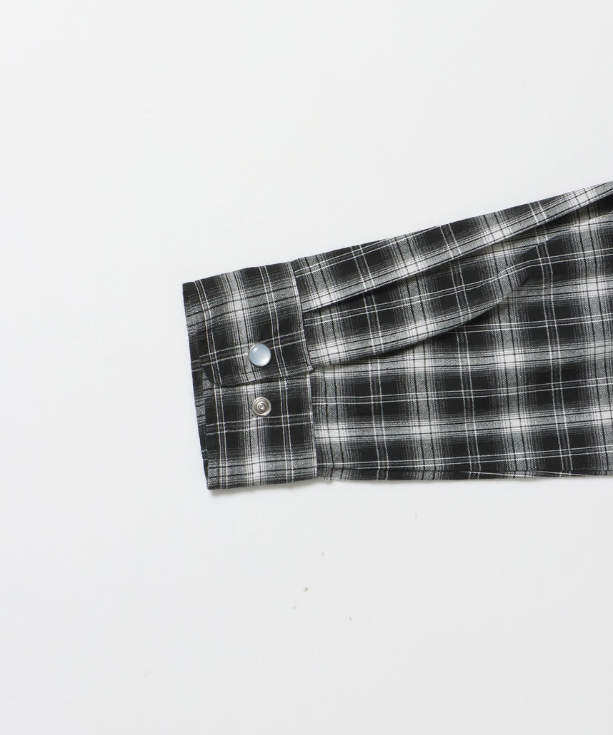 sqnz western l/s shirts / シャツ チェック 刺繍 長袖 ボタン ポケット ウエスタン 短丈 ブラック