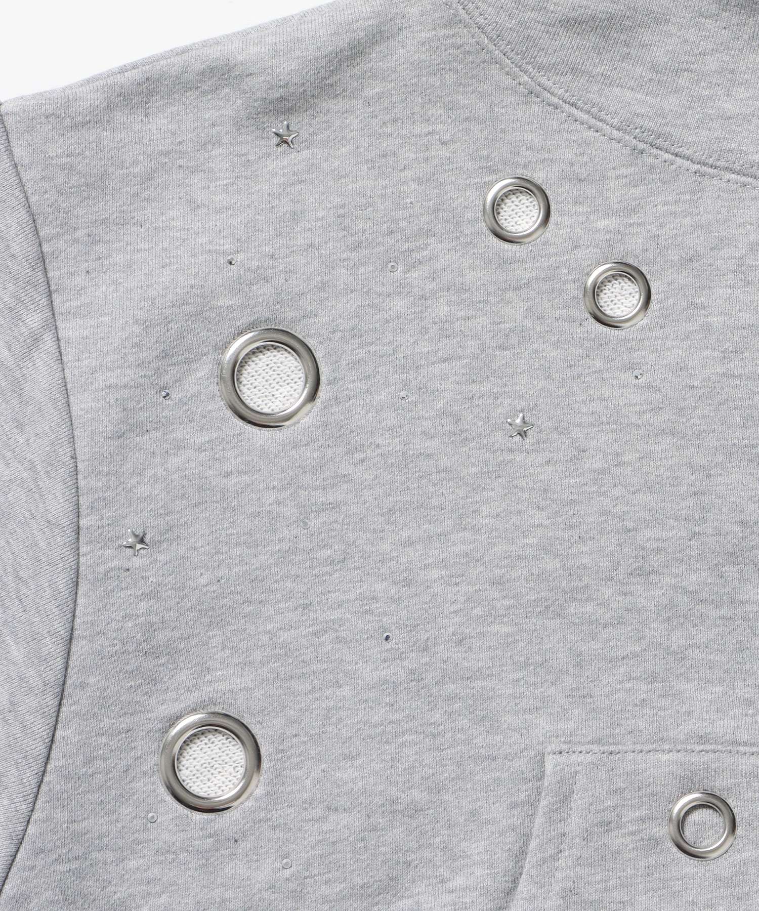 sqnz rhinestone & eyelet zip p/k / ジップパーカー スタッズ ハトメ ラインストーン フーディ 短丈 裏毛 【セットアップ着用可能】 グレー