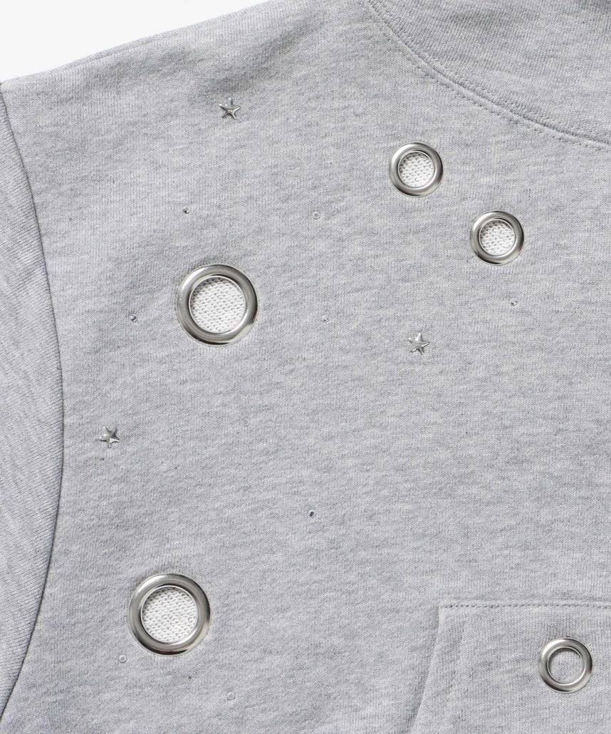 sqnz rhinestone & eyelet zip p/k / ジップパーカー スタッズ ハトメ ラインストーン フーディ 短丈 裏毛 【セットアップ着用可能】 グレー