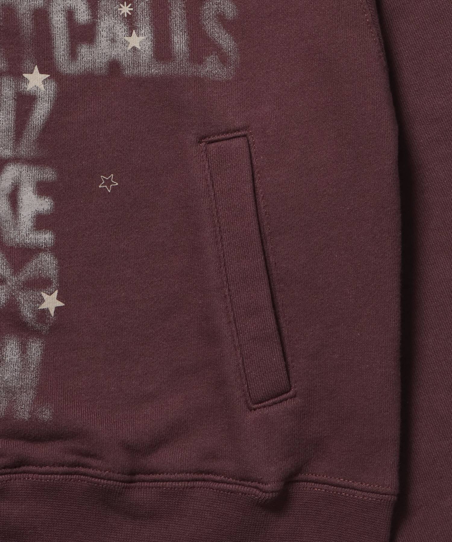 sqnz off shoulder zip p/k / オフショルダー ダブルジップ スウェット 裏毛 ワンポイント サムホール プリント モカ