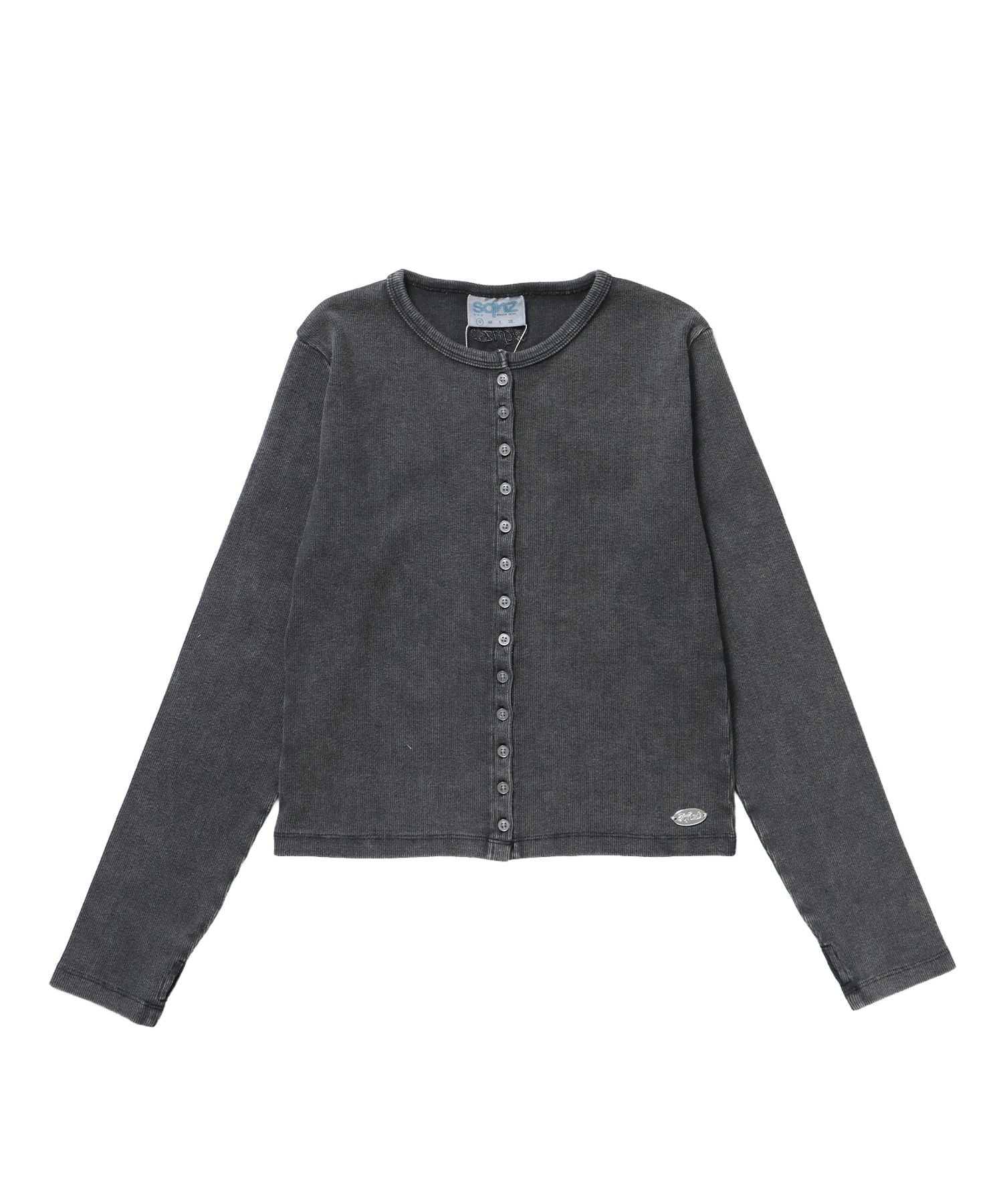 【sqnz(エスキュンズ)】sqnz fit cardigan / 長袖 刺繍 シルバープレート 加工 ボタン レイヤード 裏毛 ブラック