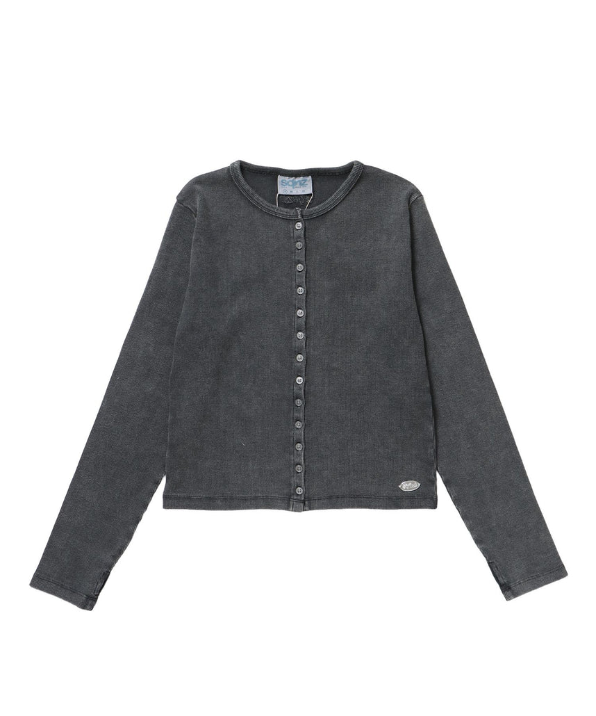 【sqnz(エスキュンズ)】sqnz fit cardigan / 長袖 刺繍 シルバープレート 加工 ボタン レイヤード 裏毛 ブラック