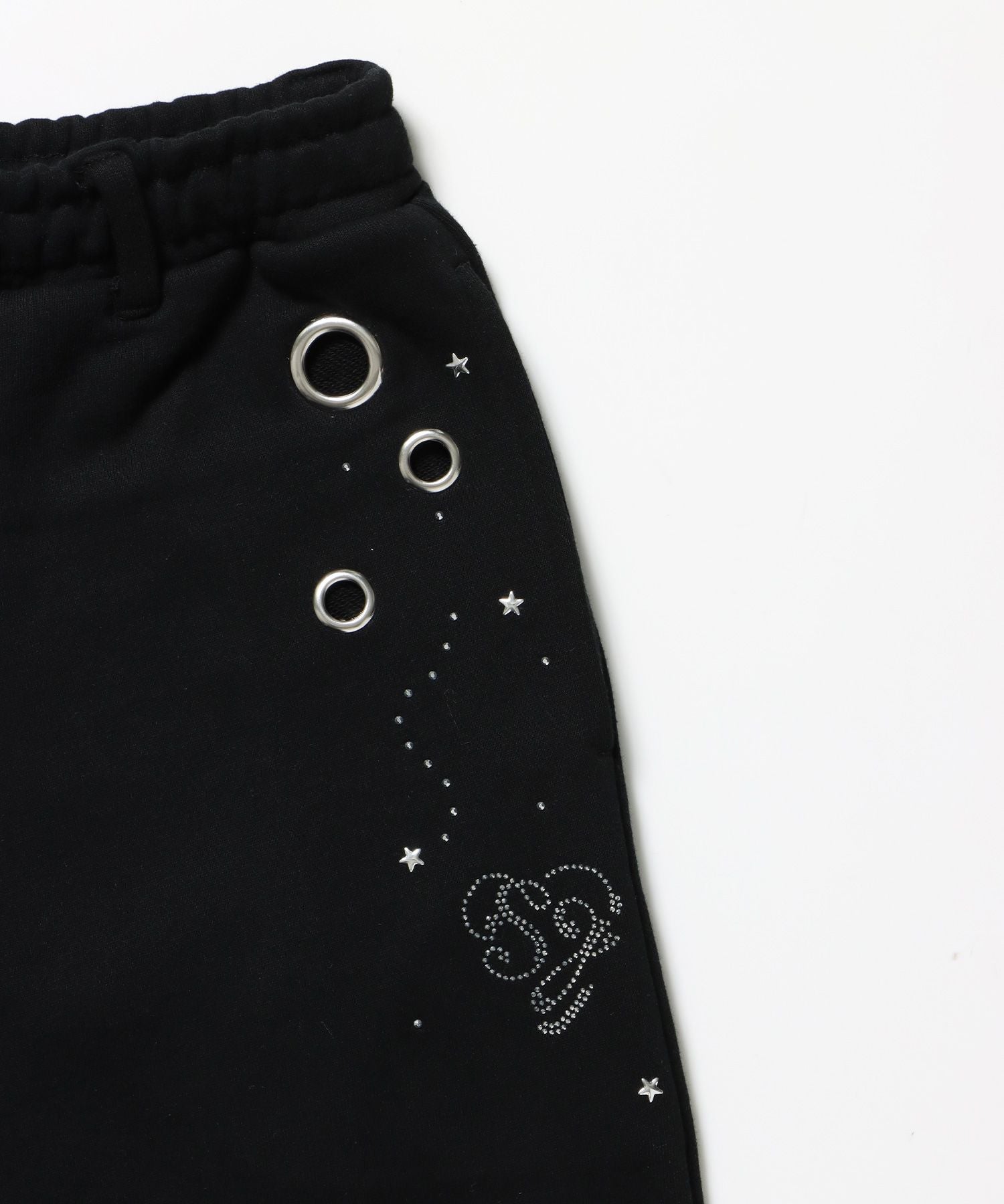 sqnz rhinestone & eyelet sweat pants / ラインストーン スウェットパンツ 裏毛 ハトメ ポケット 【セットアップ着用可能】 ブラック
