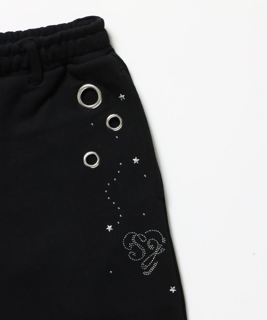 sqnz rhinestone & eyelet sweat pants / ラインストーン スウェットパンツ 裏毛 ハトメ ポケット 【セットアップ着用可能】 ブラック