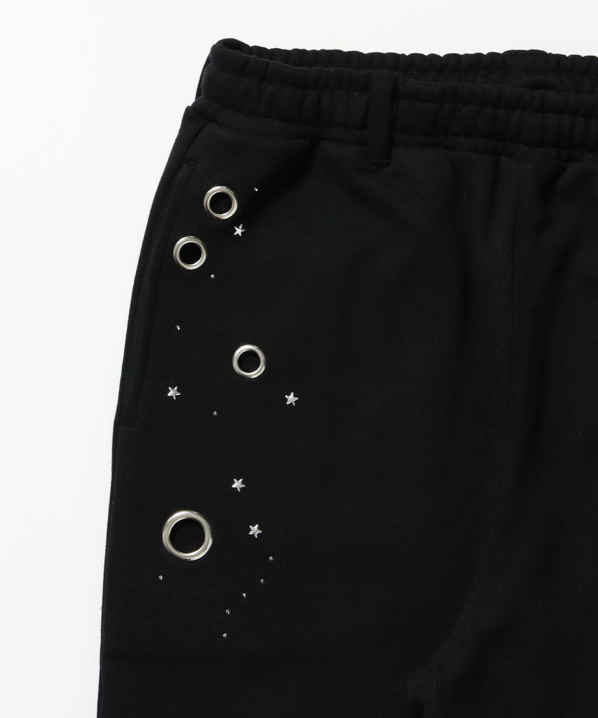 sqnz rhinestone & eyelet sweat pants / ラインストーン スウェットパンツ 裏毛 ハトメ ポケット 【セットアップ着用可能】 ブラック