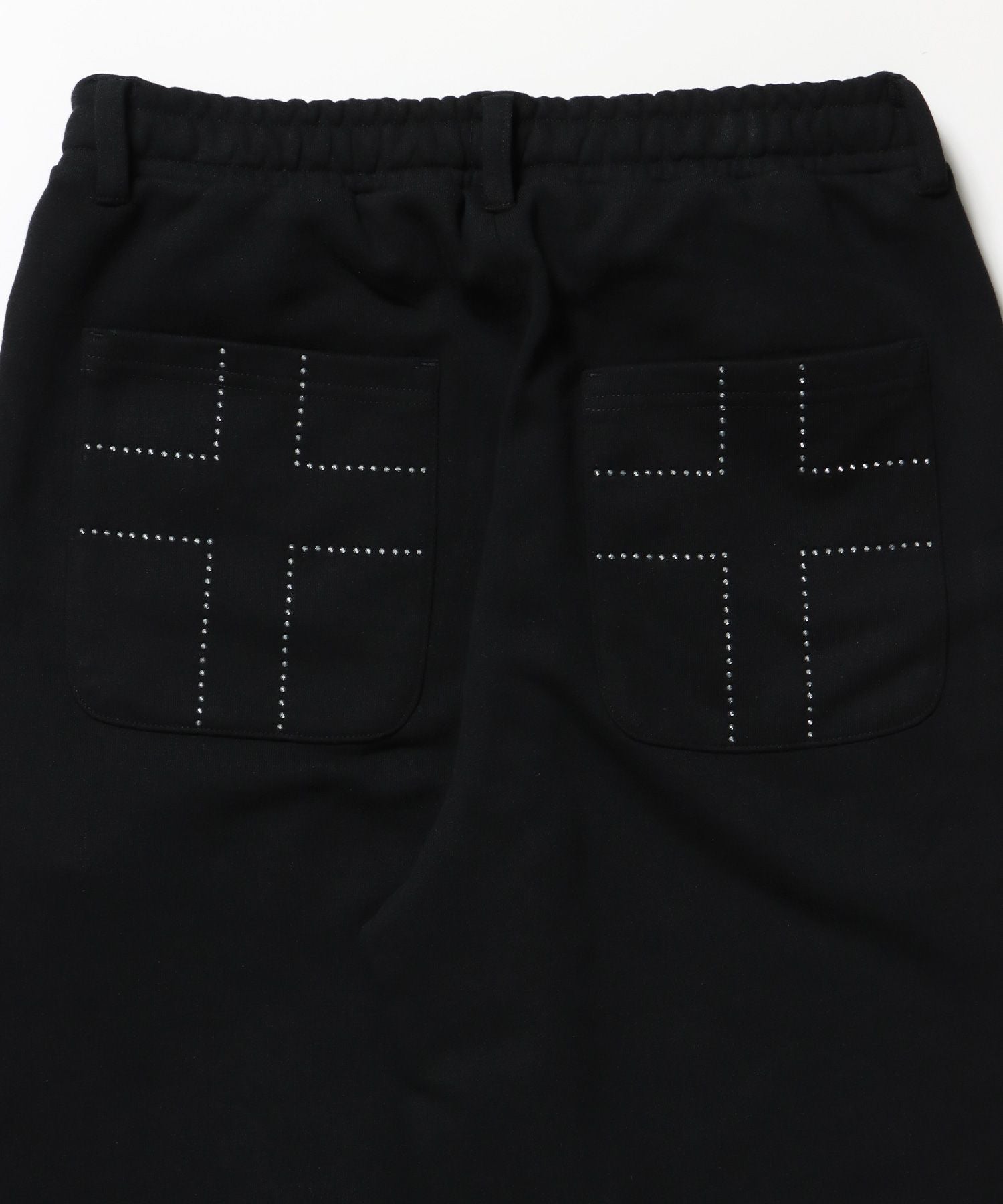sqnz rhinestone & eyelet sweat pants / ラインストーン スウェットパンツ 裏毛 ハトメ ポケット 【セットアップ着用可能】 ブラック