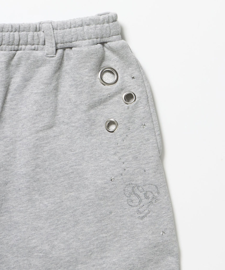sqnz rhinestone & eyelet sweat pants / ラインストーン スウェットパンツ 裏毛 ハトメ ポケット 【セットアップ着用可能】 グレー