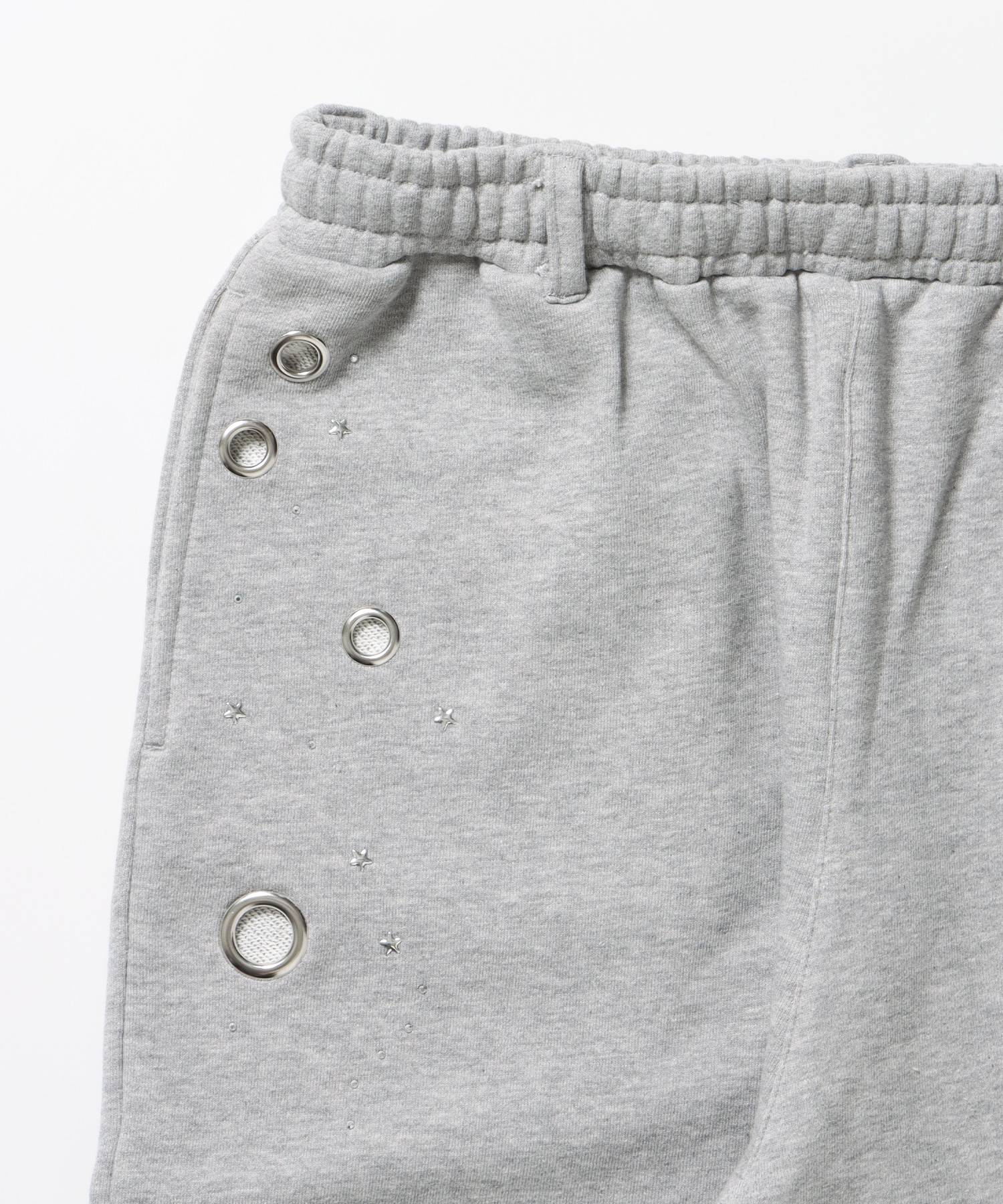 sqnz rhinestone & eyelet sweat pants / ラインストーン スウェットパンツ 裏毛 ハトメ ポケット 【セットアップ着用可能】 グレー