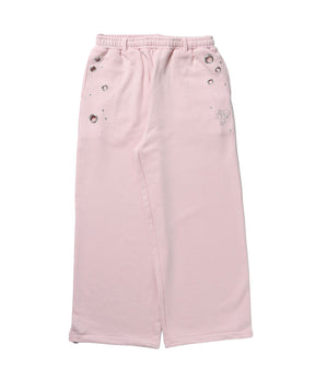 sqnz rhinestone & eyelet sweat pants / ラインストーン スウェットパンツ 裏毛 ハトメ ポケット 【セットアップ着用可能】 ライトピンク