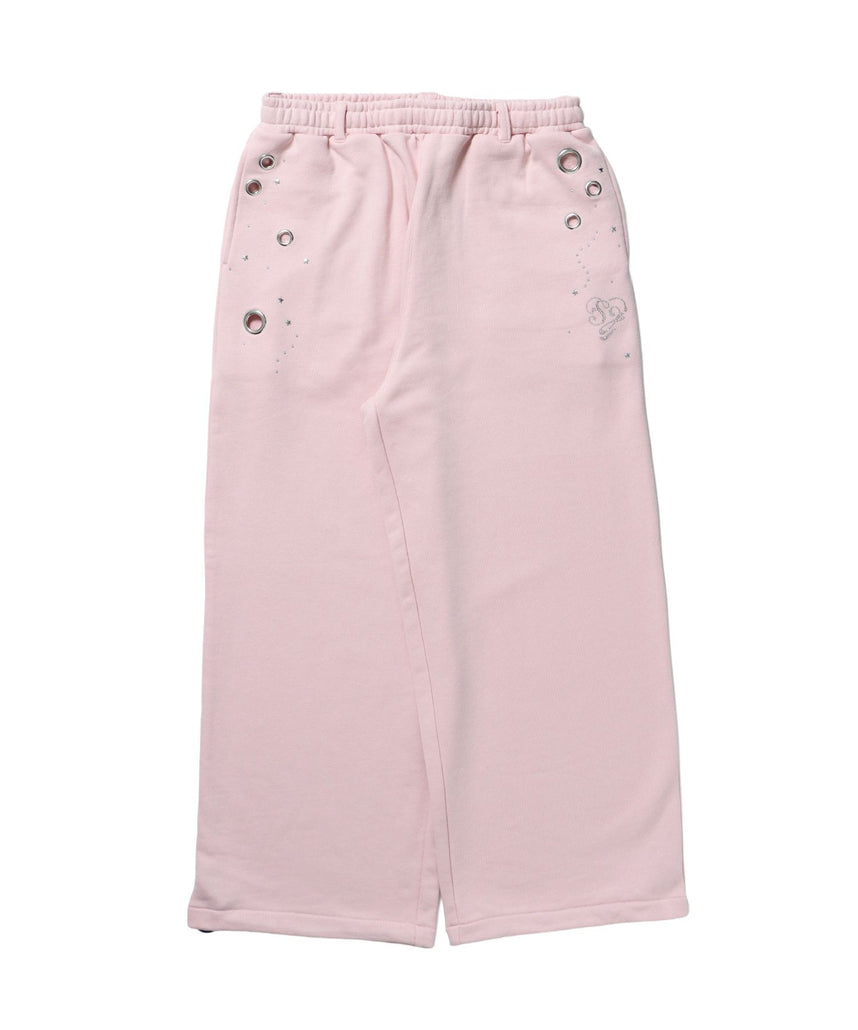 【sqnz(エスキュンズ)】sqnz rhinestone & eyelet sweat pants / ラインストーン スウェットパンツ 裏毛 ハトメ ポケット 【セットアップ着用可能】 ライトピンク