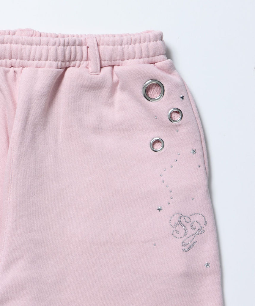 sqnz rhinestone & eyelet sweat pants / ラインストーン スウェットパンツ 裏毛 ハトメ ポケット 【セットアップ着用可能】 ライトピンク