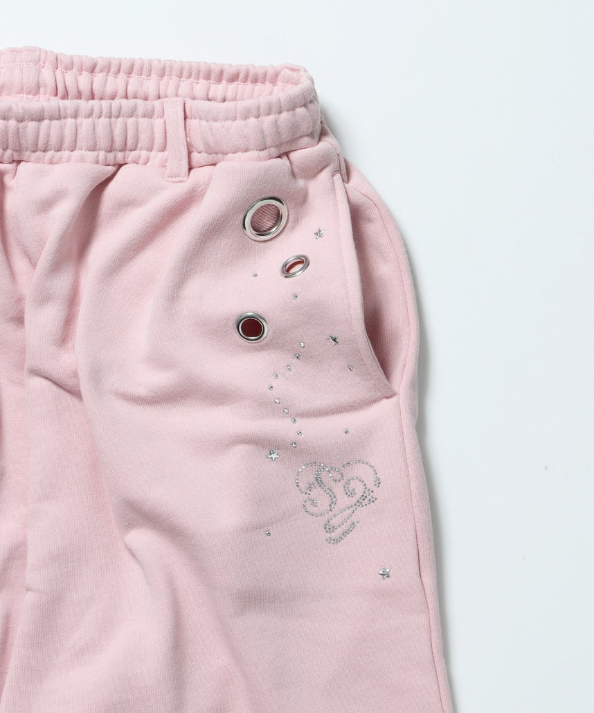 sqnz rhinestone & eyelet sweat pants / ラインストーン スウェットパンツ 裏毛 ハトメ ポケット 【セットアップ着用可能】 ライトピンク
