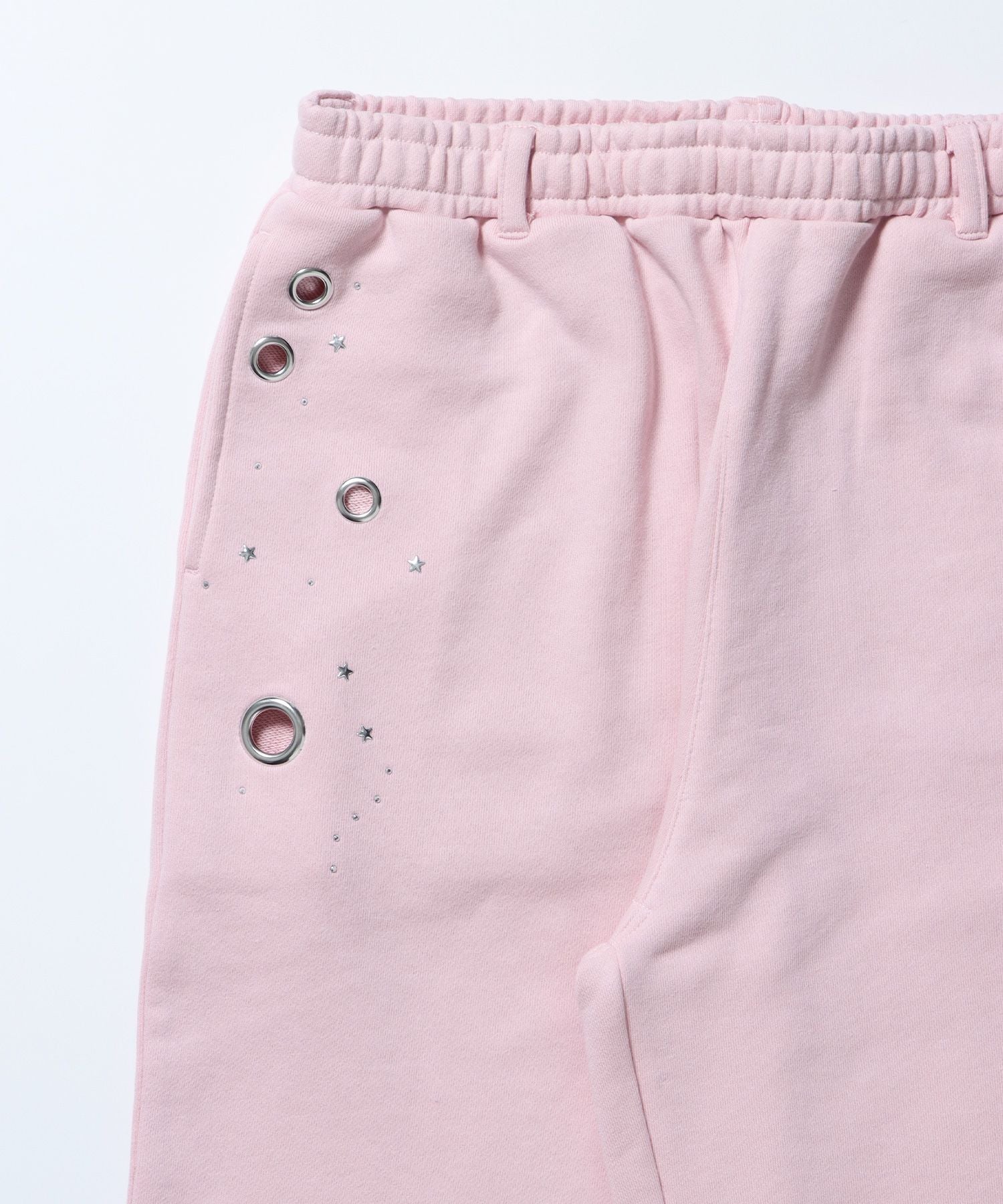sqnz rhinestone & eyelet sweat pants / ラインストーン スウェットパンツ 裏毛 ハトメ ポケット 【セットアップ着用可能】 ライトピンク