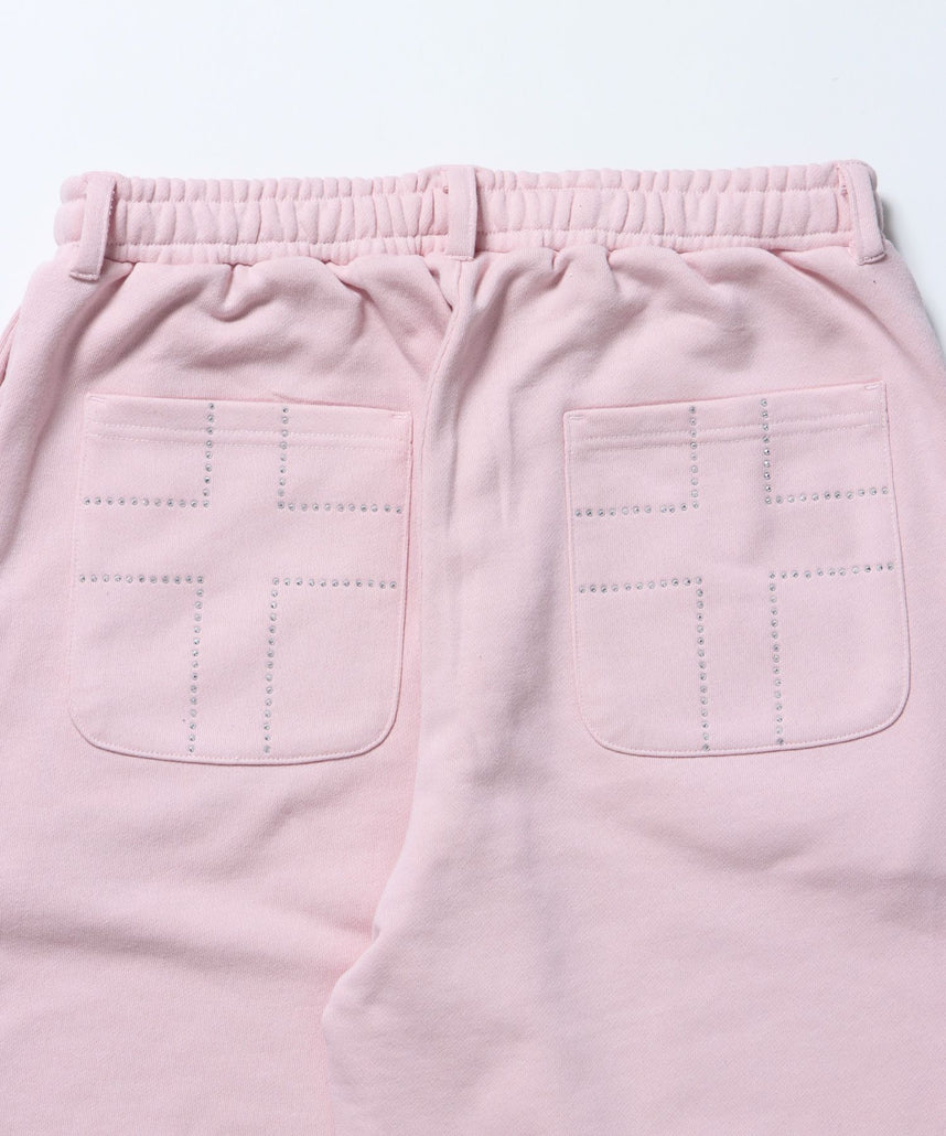 sqnz rhinestone & eyelet sweat pants / ラインストーン スウェットパンツ 裏毛 ハトメ ポケット 【セットアップ着用可能】 ライトピンク