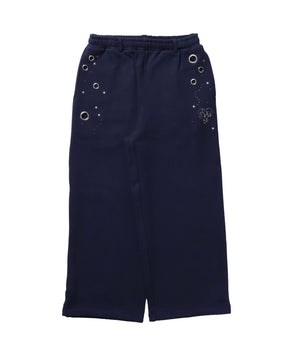 sqnz rhinestone & eyelet sweat pants / ラインストーン スウェットパンツ 裏毛 ハトメ ポケット 【セットアップ着用可能】 ダークネイビー