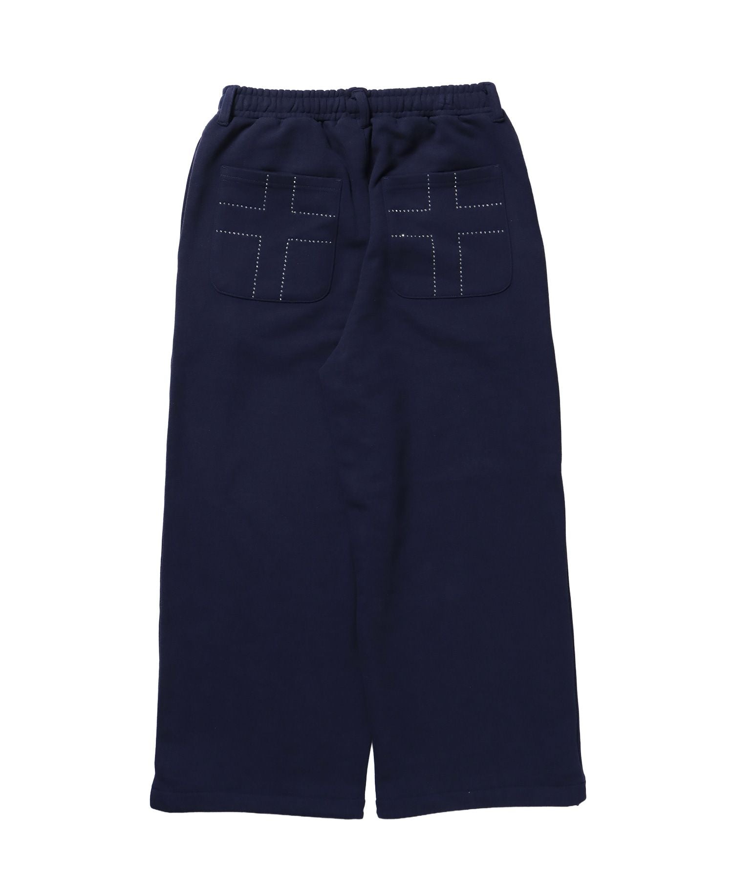 sqnz rhinestone & eyelet sweat pants / ラインストーン スウェットパンツ 裏毛 ハトメ ポケット 【セットアップ着用可能】 ダークネイビー