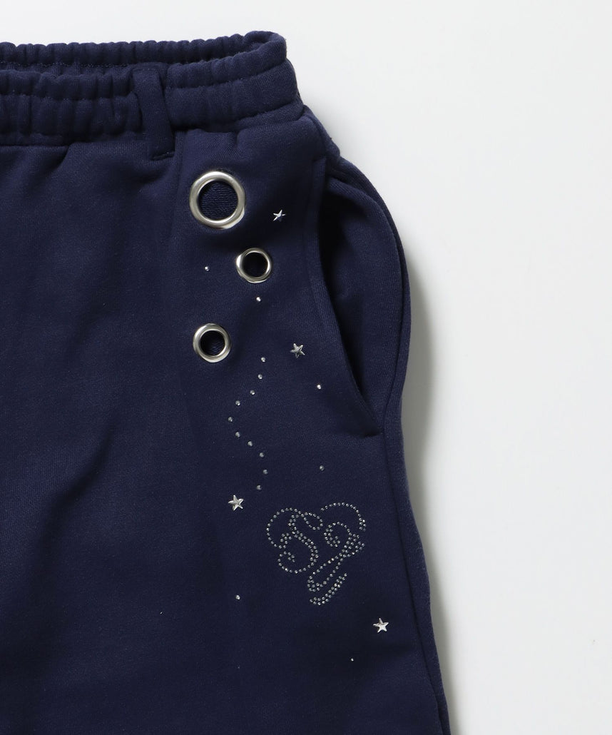 sqnz rhinestone & eyelet sweat pants / ラインストーン スウェットパンツ 裏毛 ハトメ ポケット 【セットアップ着用可能】 ダークネイビー