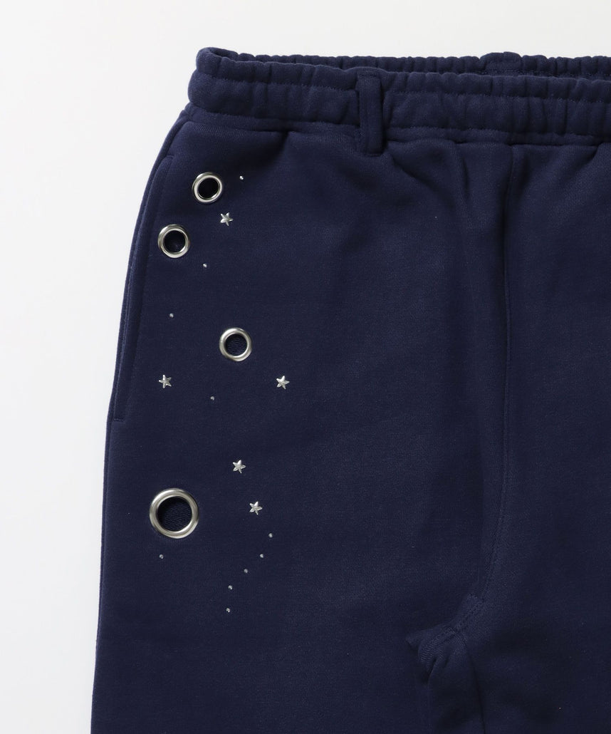 sqnz rhinestone & eyelet sweat pants / ラインストーン スウェットパンツ 裏毛 ハトメ ポケット 【セットアップ着用可能】 ダークネイビー
