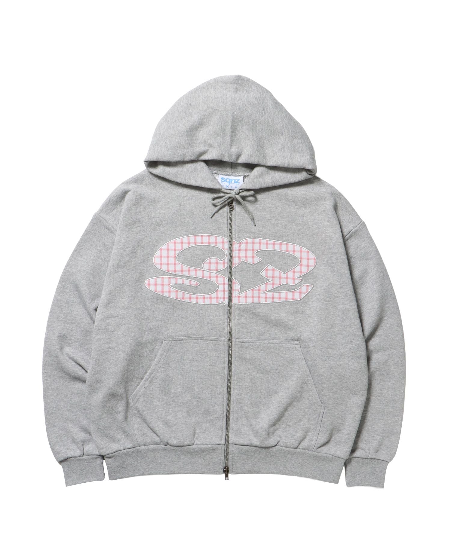 【sqnz(エスキュンズ)】sqnz logo applique zip p/k / 裏毛 ダブルジップ ジップパーカー フーディ 星柄 ボーダー チェック グレー