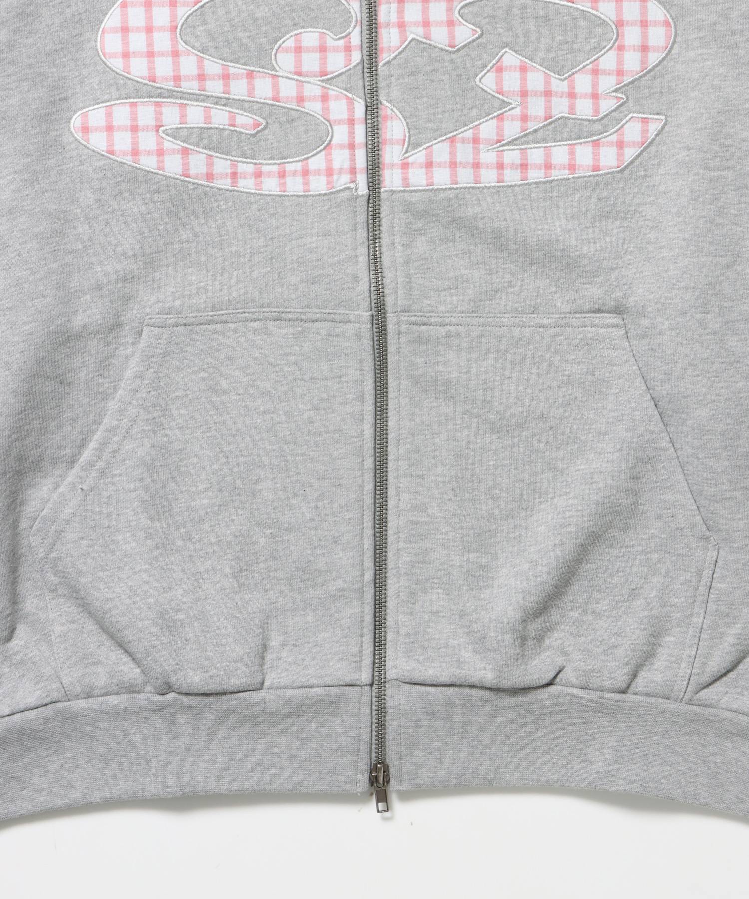 sqnz logo applique zip p/k / 裏毛 ダブルジップ ジップパーカー フーディ 星柄 ボーダー チェック グレー