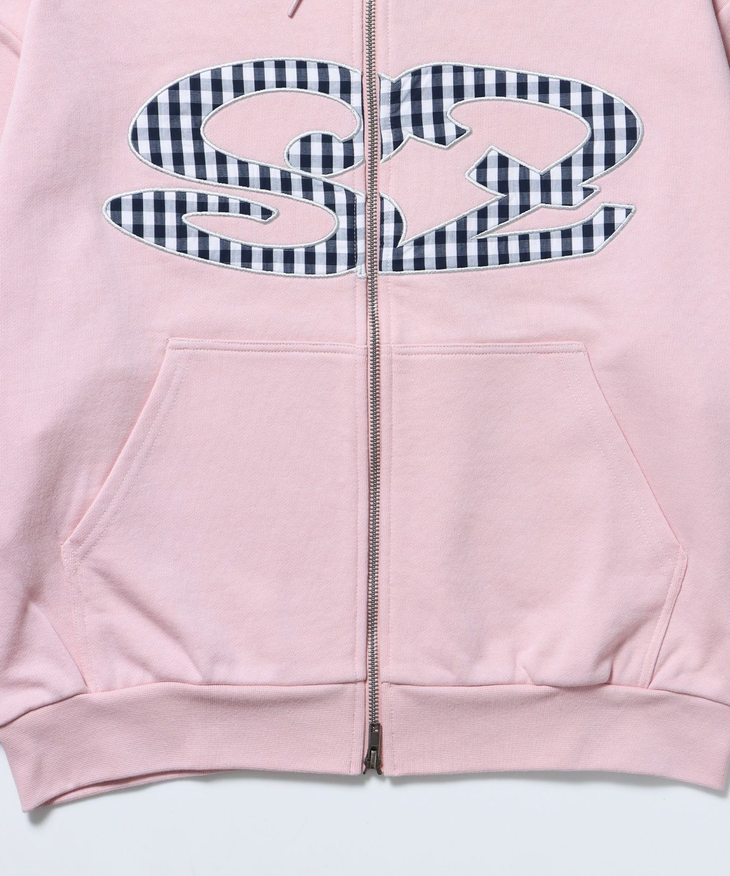sqnz logo applique zip p/k / 裏毛 ダブルジップ ジップパーカー フーディ 星柄 ボーダー チェック ライトピンク