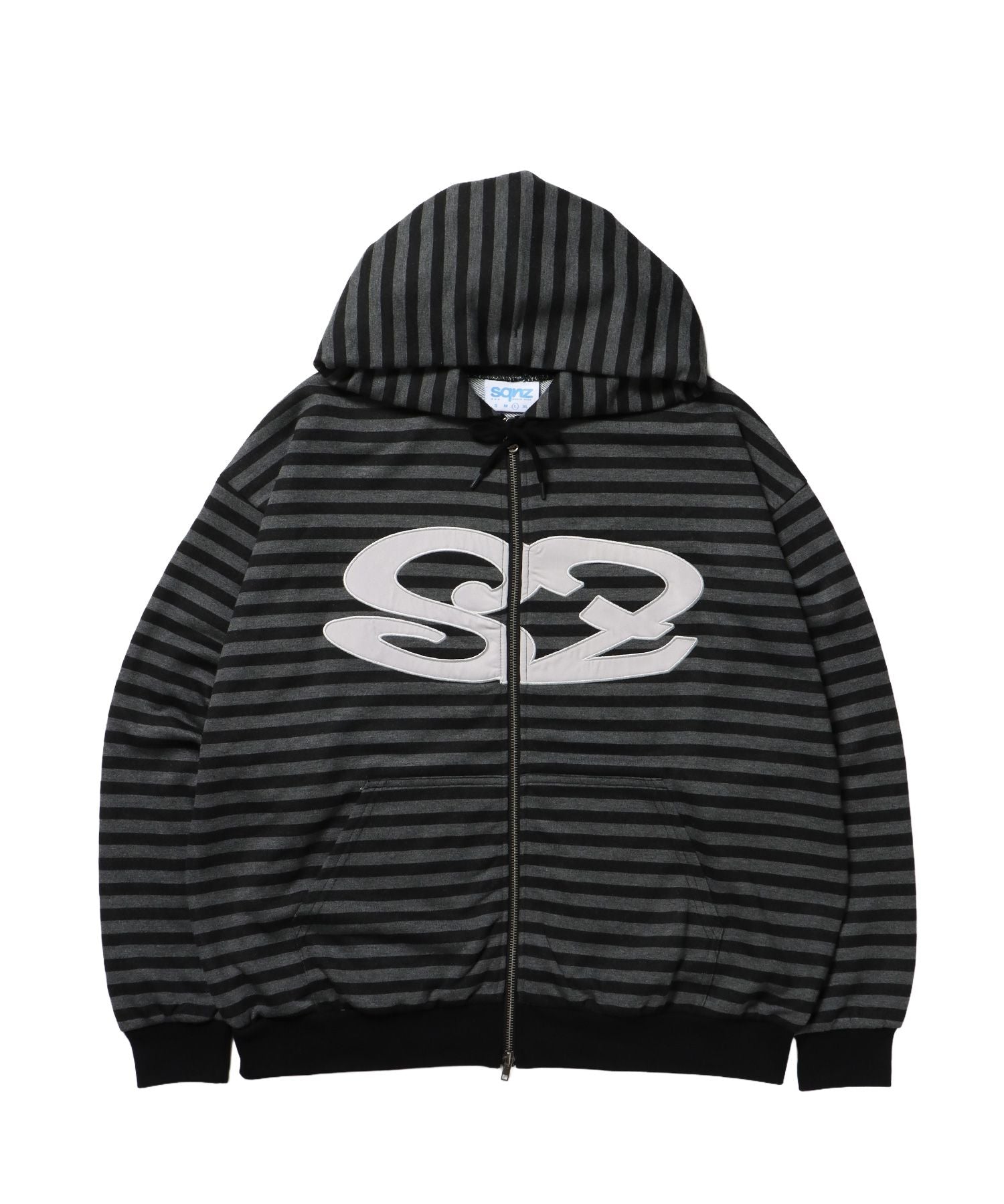 【sqnz(エスキュンズ)】sqnz logo applique zip p/k / 裏毛 ダブルジップ ジップパーカー フーディ 星柄 ボーダー チェック 柄81