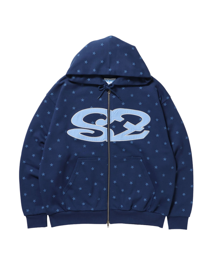 【sqnz(エスキュンズ)】sqnz logo applique zip p/k / 裏毛 ダブルジップ ジップパーカー フーディ 星柄 ボーダー チェック 柄82