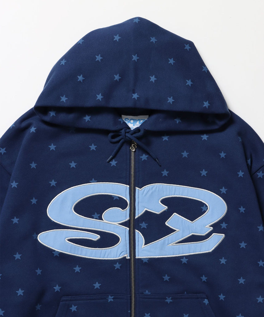 sqnz logo applique zip p/k / 裏毛 ダブルジップ ジップパーカー フーディ 星柄 ボーダー チェック 柄82