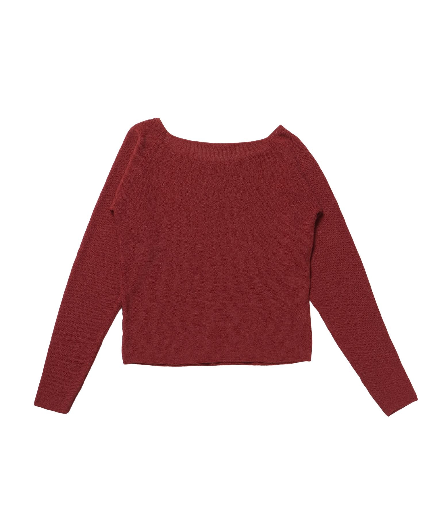 sqnz rock sheer knit / ワンショルダー ニット クルーネック 長袖 プリント シアー レッド