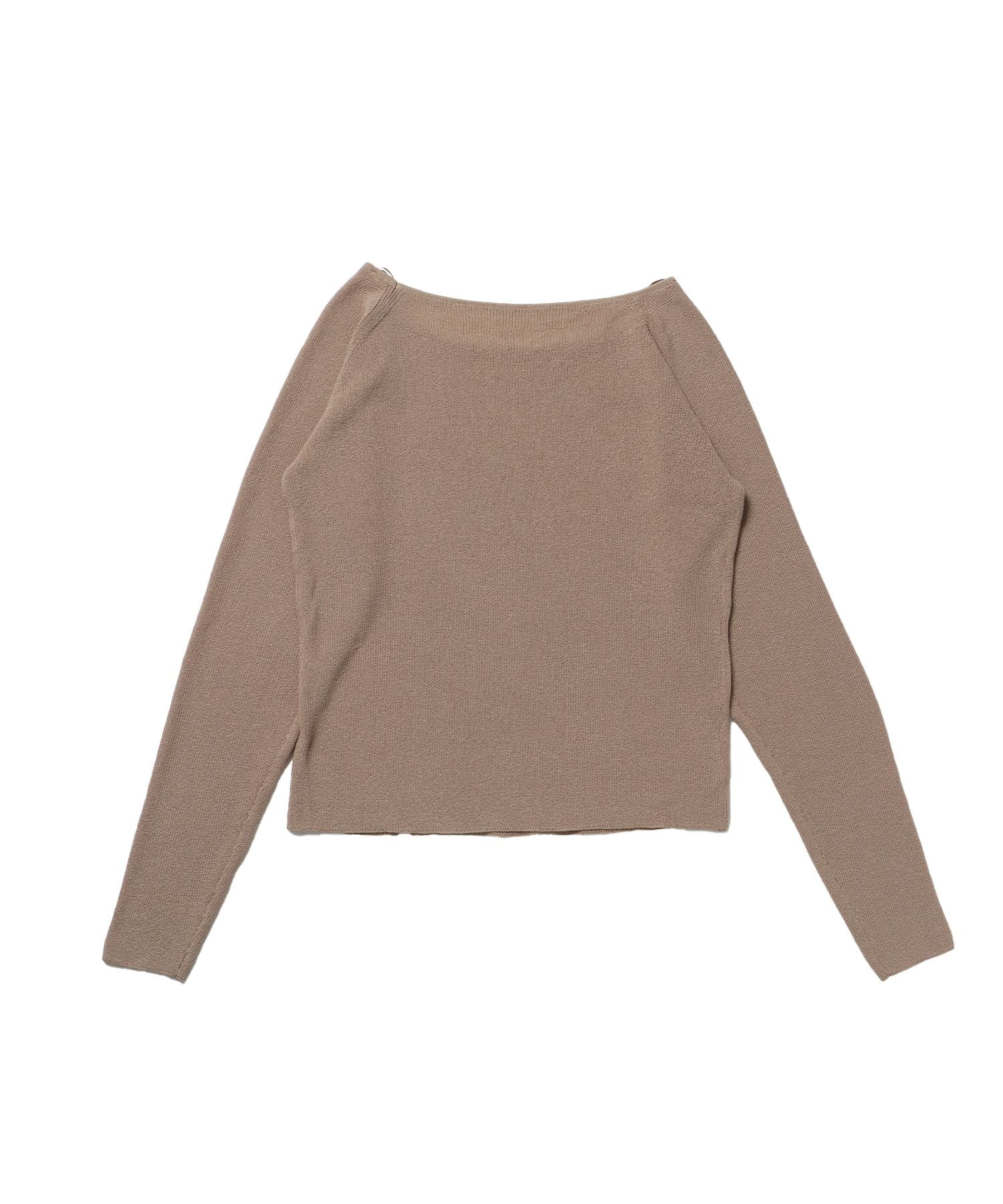 sqnz rock sheer knit / ワンショルダー ニット クルーネック 長袖 プリント シアー グレイッシュベージュ