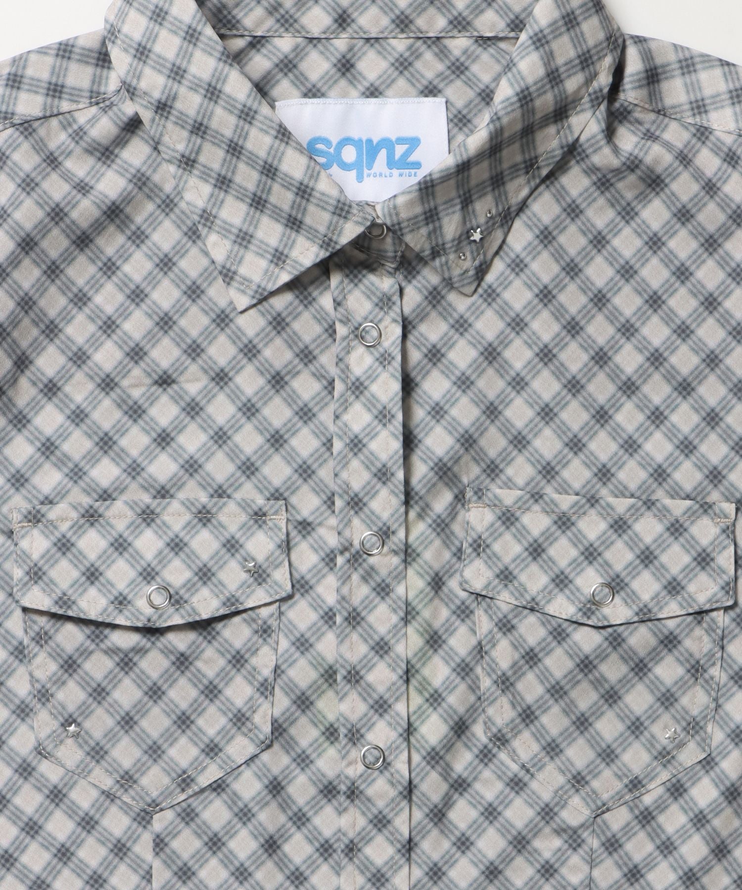 ※WEB限定 / レディースコンパクトチェックシャツ / sqnz double pocket compact check shirts アイボリー