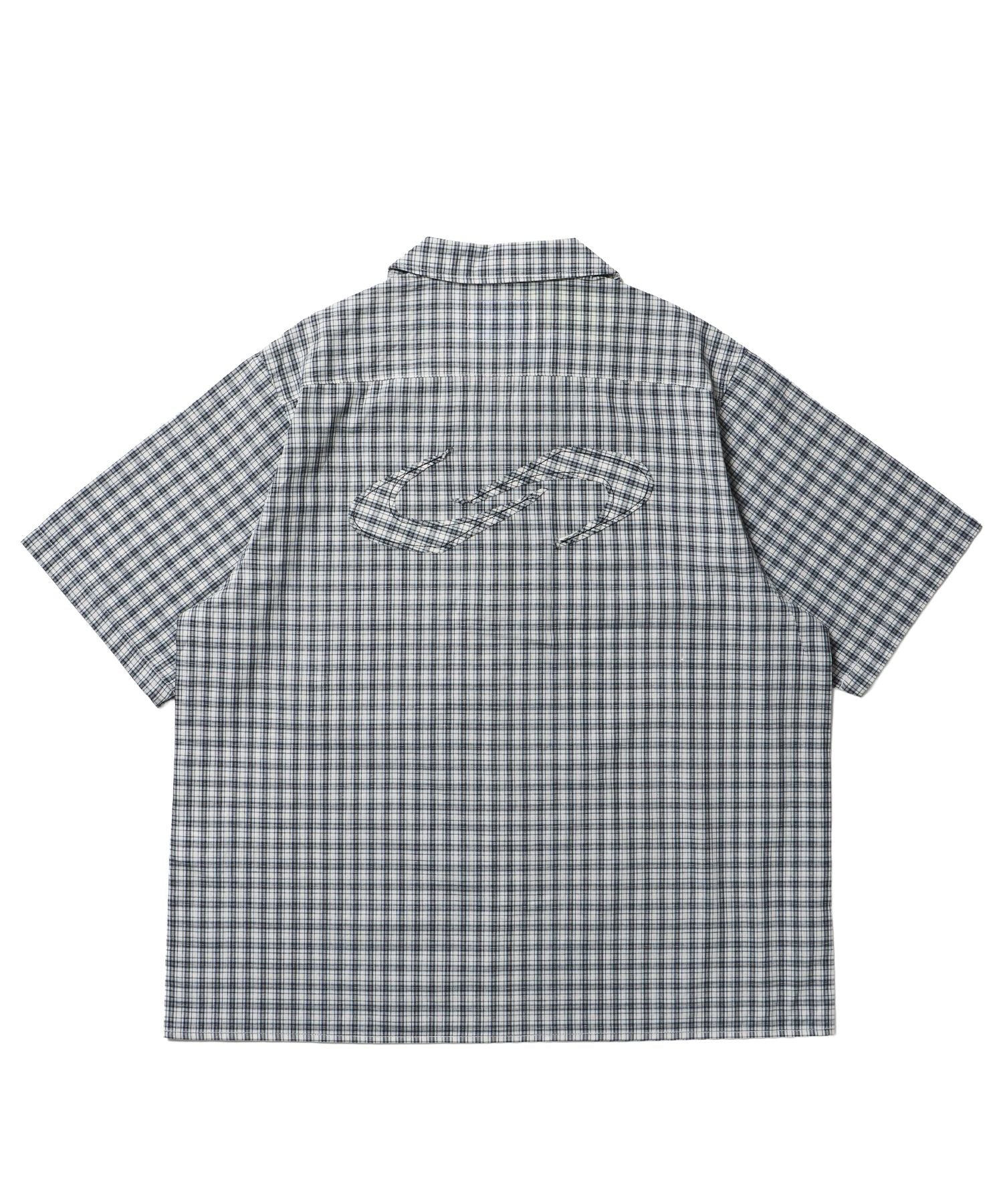 【sqnz(エスキュンズ)】ワッペンチェックシャツ / シャツ チェック 半袖 ポケット 刺繍 ワッペン ブラック