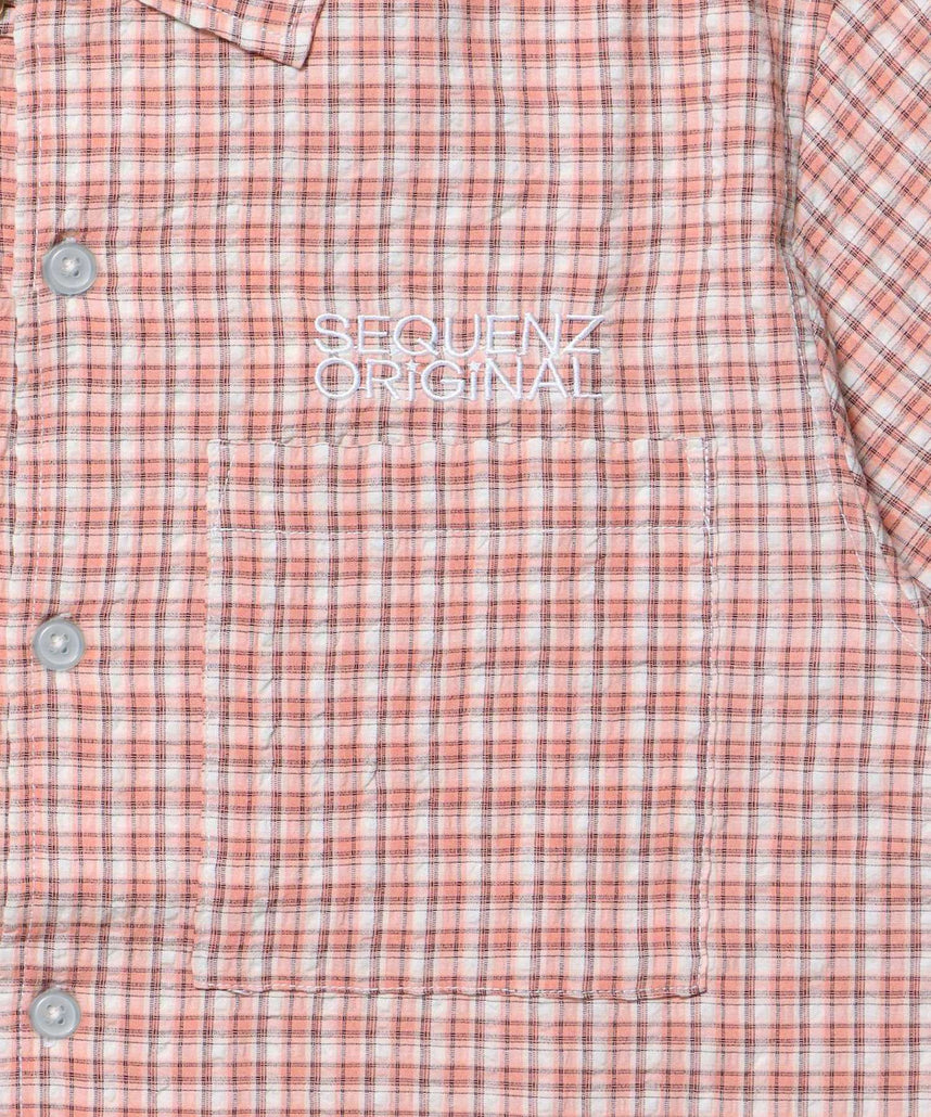 ※WEB限定 / チェック半袖シャツ / sqnz applique check shirts ワッペン ピンク
